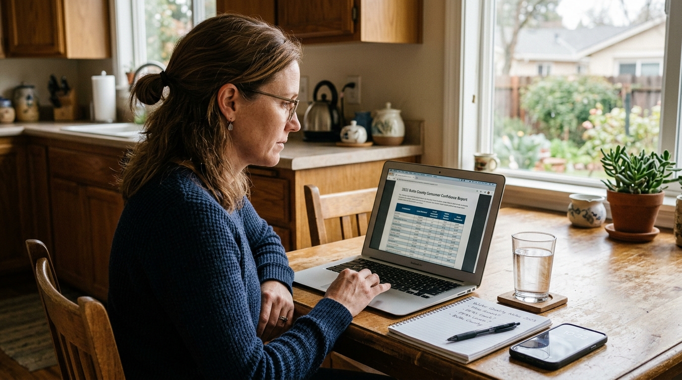 Butte County resident reviewing a drinking water quality report for PFAS information