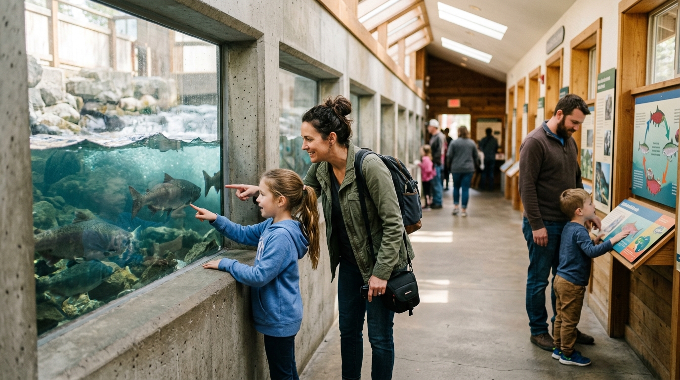 Families visiting Feather River Fish Hatchery during Oroville Salmon Festival